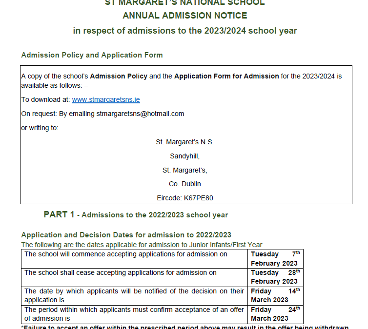 Annual Admissions Notice