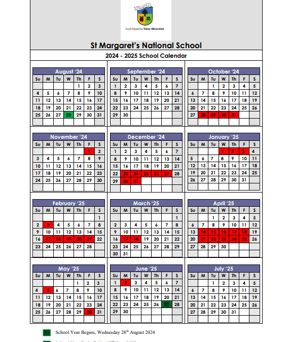 School Calendar 2024 – 25